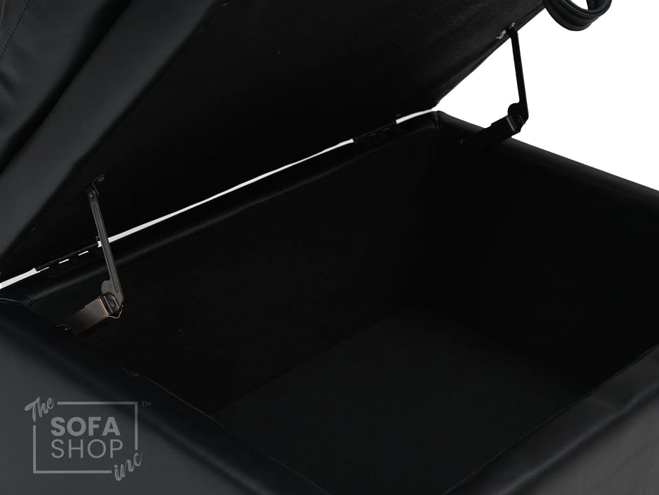 Black Leather Cushion Top Footstool - Bari