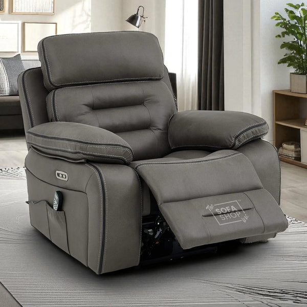 Electric Recliner Chair | Hi-Tech Fabric Couch in Grey Resilience Fabric | Power + USB + Massage + Power Headrest | Tuscany