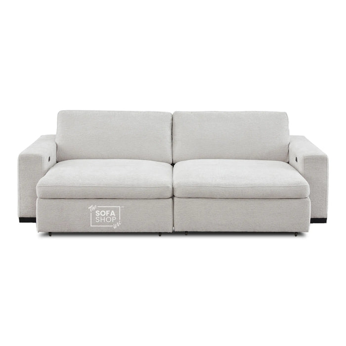 Palma 3 Seater Fabric Extendable Electric Sofa Bed | Power Sliding Couch with USB + USB-C Charging – Light Grey Chenille | Home Theatre Seating & Comfort Headrests | The Sofa Shop