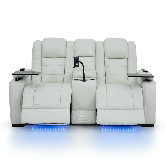 2 Seater Real Leather Electric Recliner Cinema Sofa in White | Massage, Bluetooth, Console, Heating & Cooling Cup Holders | Napoli | The Sofa Shop