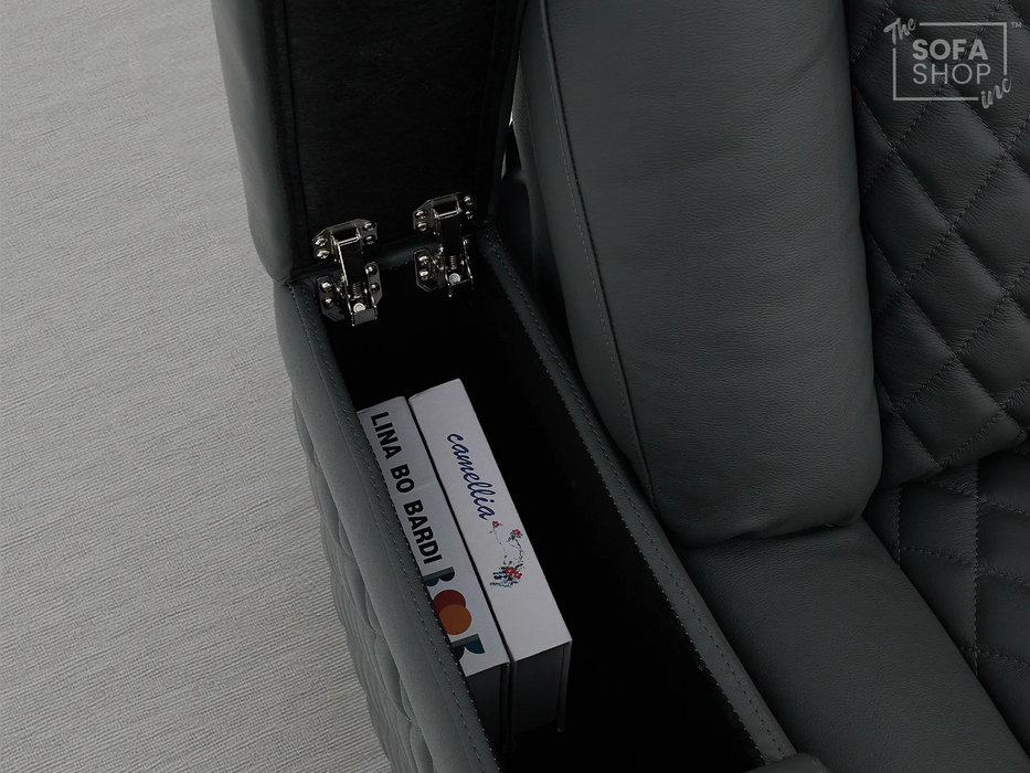 Real Leather Electric Recliner Cinema Chair in Grey | Power Seat With Adjustable Headrest & Power Lumbar Support | Milano | The Sofa Shop