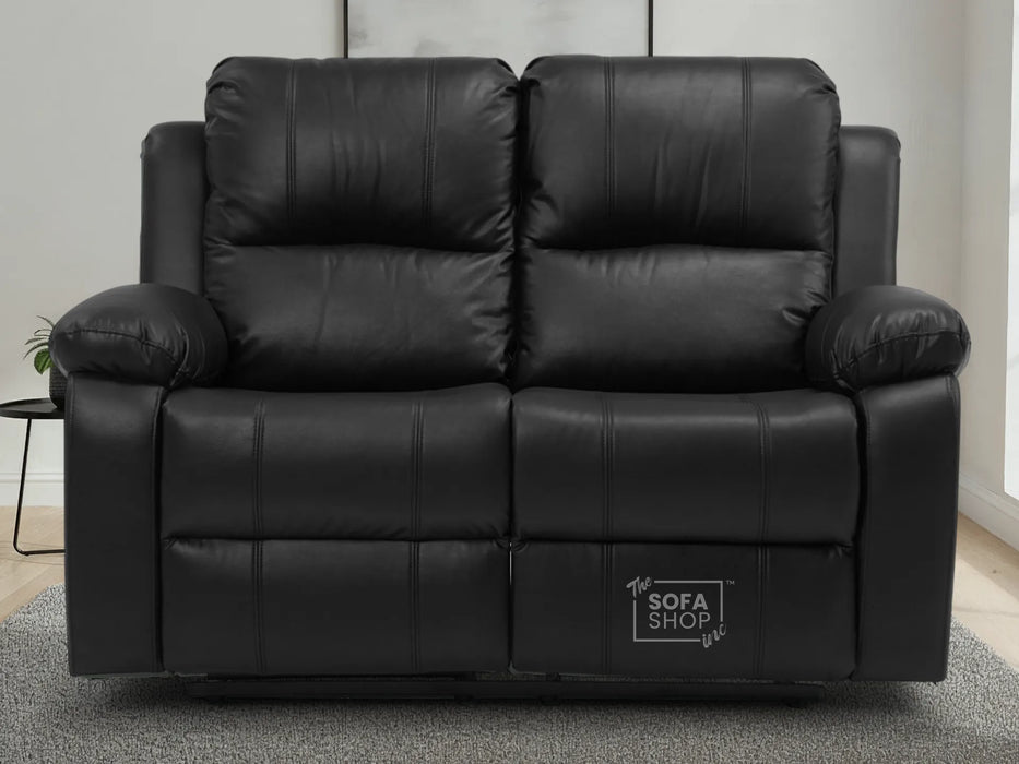 2 Seater Leather Recliner Sofa in Black | Space-Saving Manual Recliner | Trento