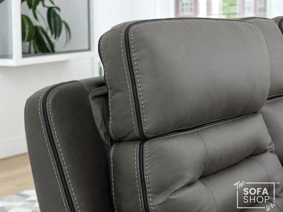 3 Seater Electric Recliner Cinema Sofa in Graphite Dark Grey Fabric | Hi-Tech Sofa with Cupholders + Console + Table + Power Headrest + USB Ports + Speakers | Tuscany | The Sofa Shop