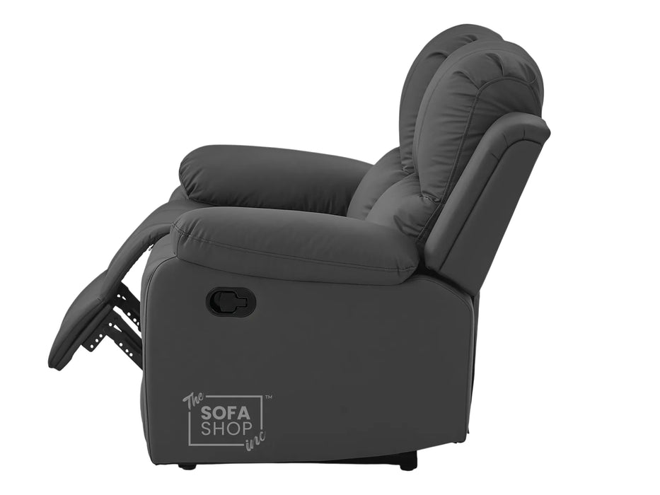 2 Seater Leather Recliner Sofa in Grey | Practical Manual Reclining Sofa with Fully Reclining Mechanism, Easy to Clean Leather & Compact Comfort | Trento