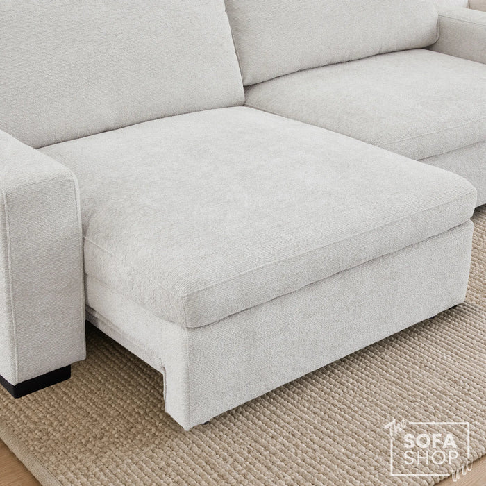 Palma 3 Seater Fabric Extendable Electric Sofa Bed | Power Sliding Couch with USB + USB-C Charging – Light Grey Chenille | Home Theatre Seating & Comfort Headrests | The Sofa Shop