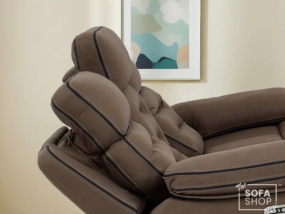 3 Seater Electric Recliner Cinema Sofa in Brown Fabric | Hi-Tech Sofa With Massage, Fold-Down Table, Bluetooth Speakers, LED Lights & Power Headrest | Tuscany | The Sofa Shop
