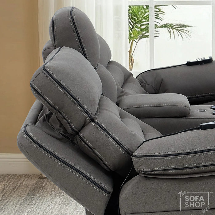 3+2 Fabric Recliner Sofas | Grey Electric Home Cinema Suite with Massage, Heat, Bluetooth Speakers, Cooling Cupholders, Wireless Charging & Power Headrests | Tuscany | The Sofa Shop