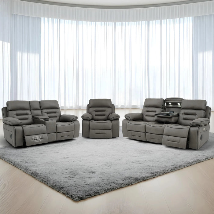 3+2+1 Piece Electric Home Cinema Sofa Set | Fabric Couch Suite Package In Graphite Grey | Hi-Tech Sofa Set with Cupholders + Console + Power + Massage + Speakers | Tuscany