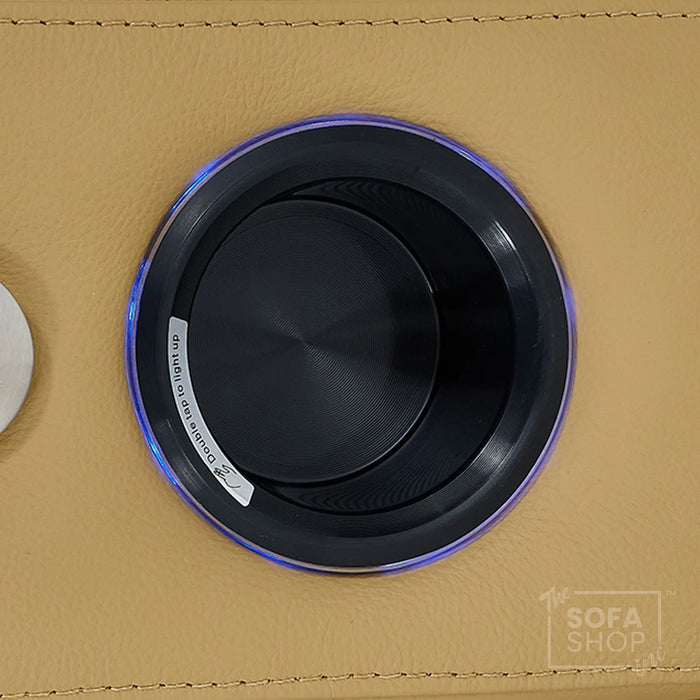 Real Leather Electric Recliner Cinema Chair in Tan | Hi-Tech Power Chair with USB Charging, Heating, Cup Holders, Storage, LED Lights & Massage | Capri | The Sofa Shop