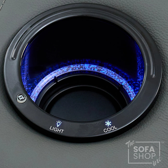 Real Leather 3+1 Home Theatre Sofa Suite In Grey | 2 Piece Reclining Cinema Sofa Package With Massage, Low Heated Lumbar, Power Lumbar, LED & Cooling Cup Holders | Assisi