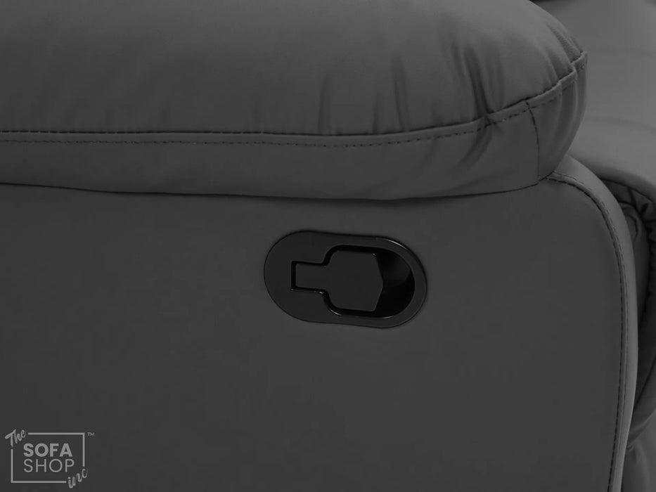 2 Seater Leather Recliner Sofa in Grey | Practical Manual Reclining Sofa with Fully Reclining Mechanism, Easy to Clean Leather & Compact Comfort | Trento