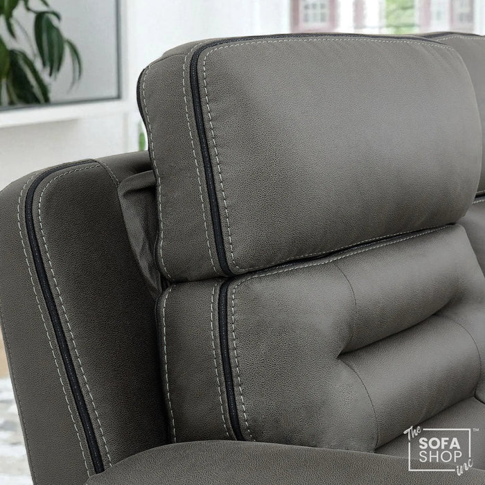 3+2+1 Piece Electric Home Cinema Sofa Set | Fabric Couch Suite Package In Graphite Grey | Hi-Tech Sofa Set with Cupholders + Console + Power + Massage + Speakers | Tuscany