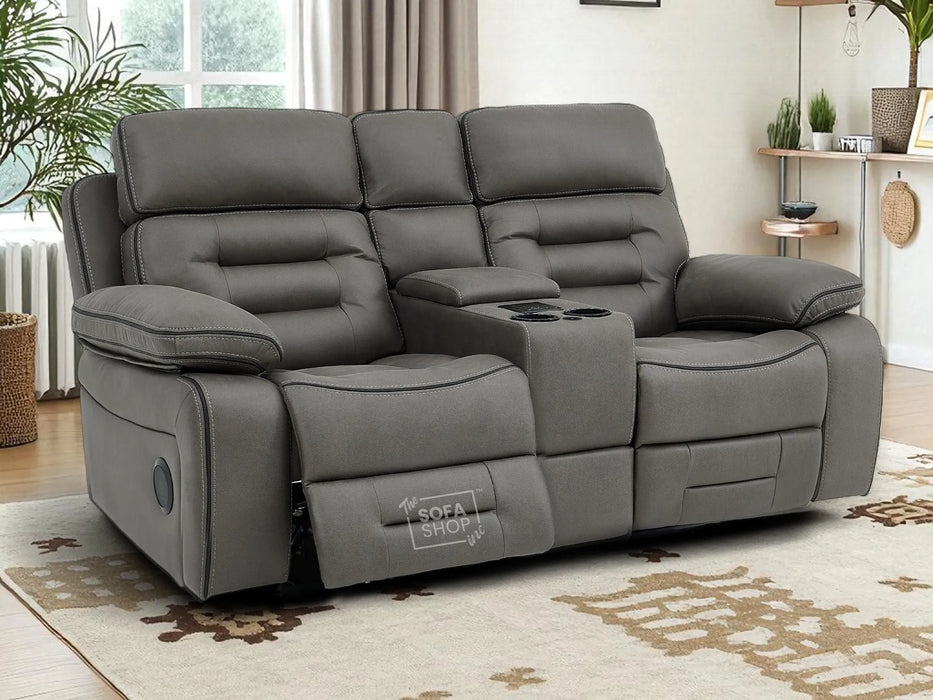 3+2 Sofa Set. Electric Cinema Sofa Suite in Graphite Fabric | Hi-Tech Sofa Set with Cupholders + Console + Power + USB + Speakers | Tuscany | The Sofa Shop