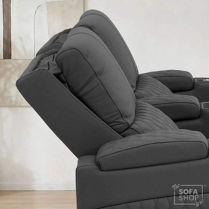 2 Seater Real Leather Electric Recliner Cinema Sofa in Grey | Hi-Tech Couch With Power Lumbar, Wireless Charging, Heat & Cooling Cupholders | Assisi | The Sofa Shop