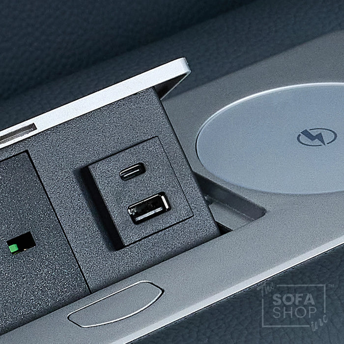 3 Seater Real Leather Electric Recliner Cinema Sofa in Blue | Massage & Heat, Bluetooth, Cooling Cup Holders, Tray Tables & Fold-Down Table | Napoli | The Sofa Shop