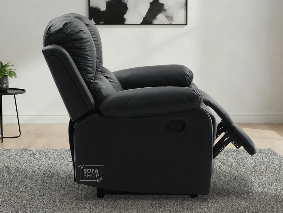 2 Seater Leather Recliner Sofa in Black | Space-Saving Manual Recliner | Trento