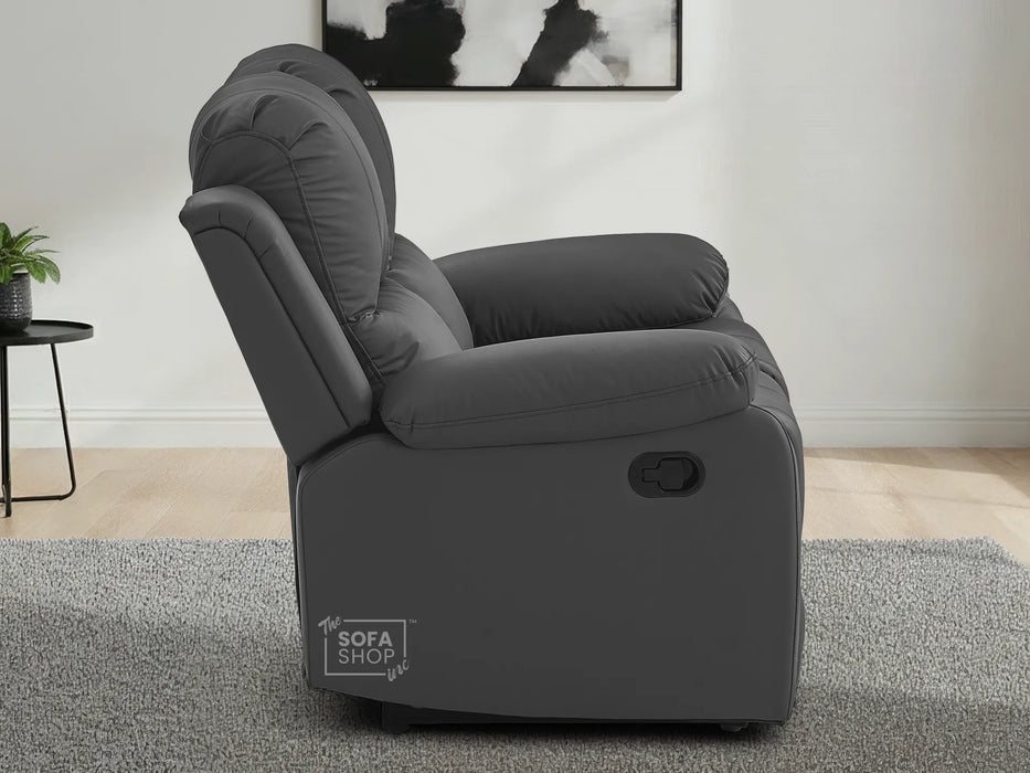 2 Seater Leather Recliner Sofa in Grey | Practical Manual Reclining Sofa with Fully Reclining Mechanism, Easy to Clean Leather & Compact Comfort | Trento