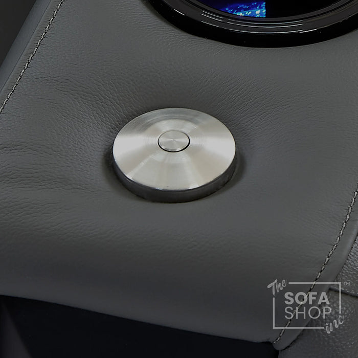 Real Leather 3+1 Home Theatre Sofa Suite In Grey | 2 Piece Reclining Cinema Sofa Package With Massage, Low Heated Lumbar, Power Lumbar, LED & Cooling Cup Holders | Assisi