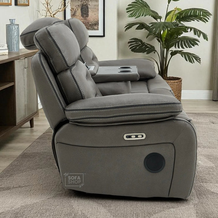 3+2+1 Piece Electric Home Cinema Sofa Set | Fabric Couch Suite Package In Graphite Grey | Hi-Tech Sofa Set with Cupholders + Console + Power + Massage + Speakers | Tuscany