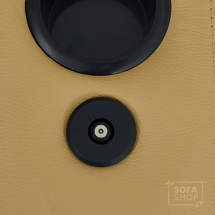 Real Leather Electric Recliner Cinema Chair in Tan | Hi-Tech Power Chair with USB Charging, Heating, Cup Holders, Storage, LED Lights & Massage | Capri | The Sofa Shop