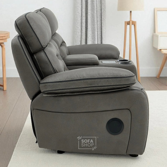 2 Seater Electric Recliner Cinema Sofa in Graphite Fabric | Hi-Tech Sofa with USB, Speakers, Massage, Power Headrest, Storage Console & Chilled Cup Holders | Tuscany | The Sofa Shop