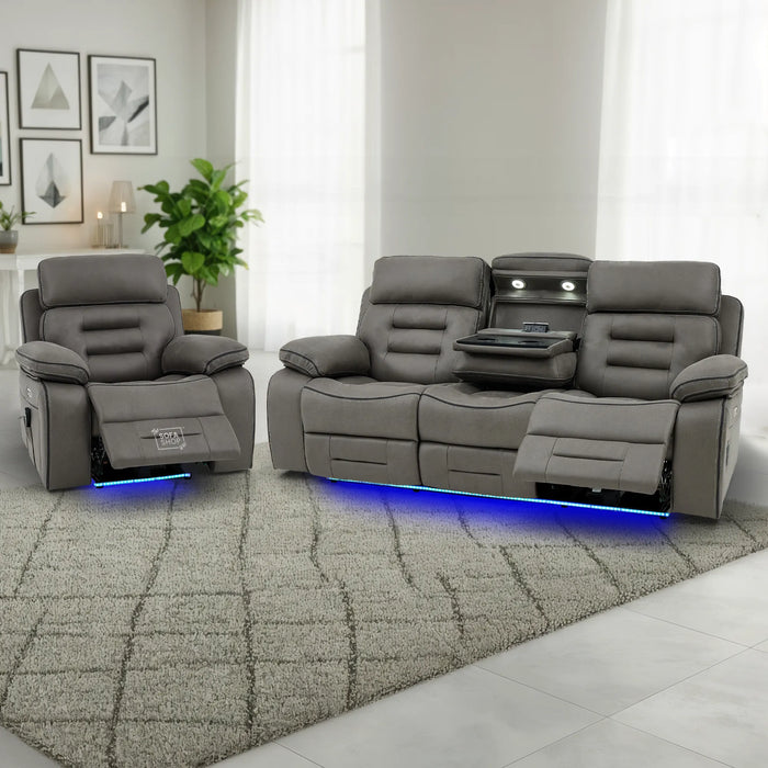3+1 Cinema-Style Sofa Set | 2 Piece Electric Reclining Sofa Package in Graphite Grey Fabric | Hi-Tech Sofa Set with Massage, Cup Holders & Storage | Tuscany