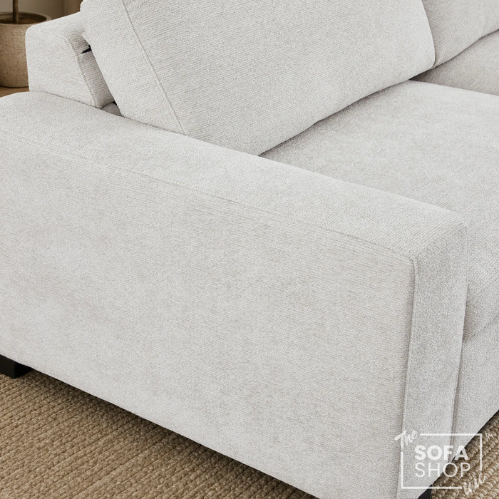 Palma 3 Seater Fabric Extendable Electric Sofa Bed | Power Sliding Couch with USB + USB-C Charging – Light Grey Chenille | Home Theatre Seating & Comfort Headrests | The Sofa Shop