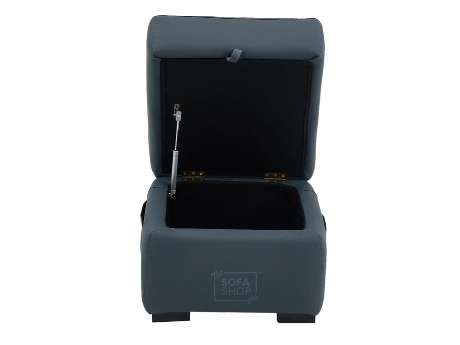 Blue Real Leather Footstool | Storage Ottoman for Sofa - Square