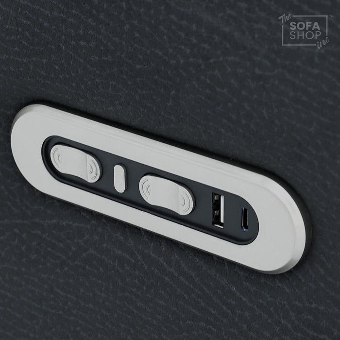 3 Seat Electric Recliner Home Cinema Sofa | Fabric Couch In Charcoal Grey | Hi-Tech Sofa with Massage + Cupholders + Table + Power Headrests + Speakers | Florence