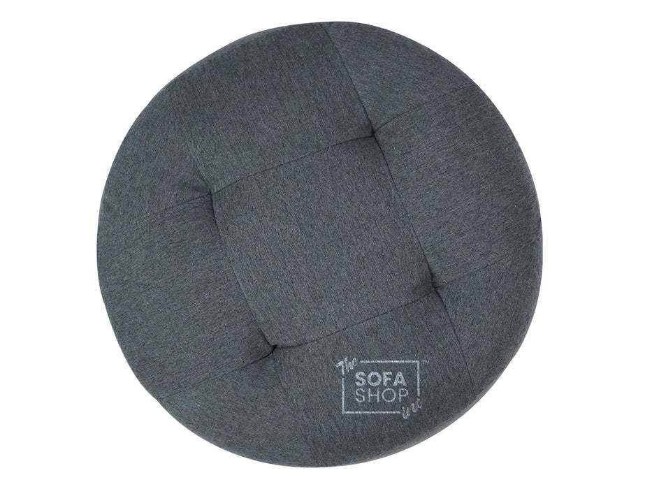 Big Round Footstool in Dark Grey Fabric - Tropea