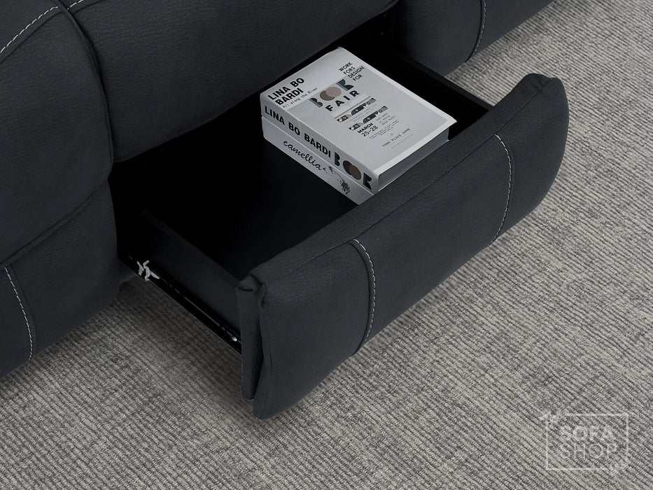 3 Seat Electric Recliner Home Cinema Sofa | Fabric Couch In Charcoal Grey | Hi-Tech Sofa with Massage + Cupholders + Table + Power Headrests + Speakers | Florence