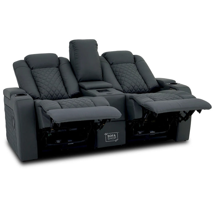 Grey Real Leather 2 Seater Electric Recliner Cinema Sofa | Power Lumbar, Speakers, Console, Wireless Charging & Cooling Cup Holders | Milano | The Sofa Shop