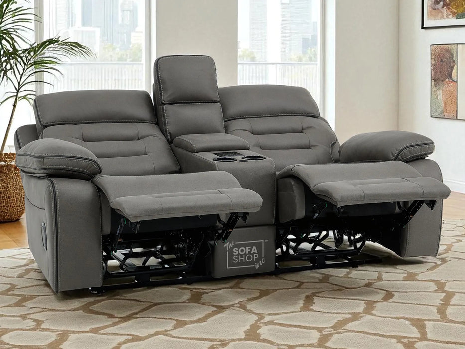 3+2 Sofa Set. Electric Cinema Sofa Suite in Graphite Fabric | Hi-Tech Sofa Set with Cupholders + Console + Power + USB + Speakers | Tuscany | The Sofa Shop