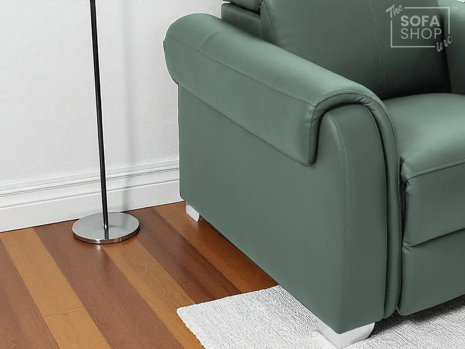 2 Seater Real Leather Electric Recliner Sofa | Cinema Sofa | Hi-Tech Sofa in Green with Massage, Middle Console, Adjustable Headrests & USB | Turin