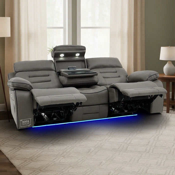 3+2+1 Piece Electric Home Cinema Sofa Set | Fabric Couch Suite Package In Graphite Grey | Hi-Tech Sofa Set with Cupholders + Console + Power + Massage + Speakers | Tuscany