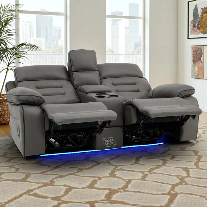 2 Seater Electric Recliner Cinema Sofa in Graphite Fabric | Hi-Tech Sofa with USB, Speakers, Massage, Power Headrest, Storage Console & Chilled Cup Holders | Tuscany | The Sofa Shop
