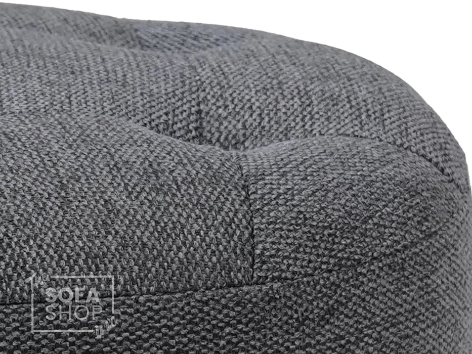Big Round Footstool in Grey Tweed Fabric - Tropea