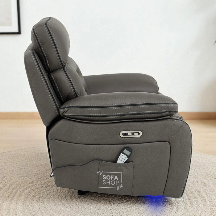 Electric Recliner Chair | 1 Seater Graphite Fabric Home Cinema Sofa with Massage, Mild Heated Lumbar, Power Recline, USB Port & Adjustable Headrest | Tuscany | The Sofa Shop
