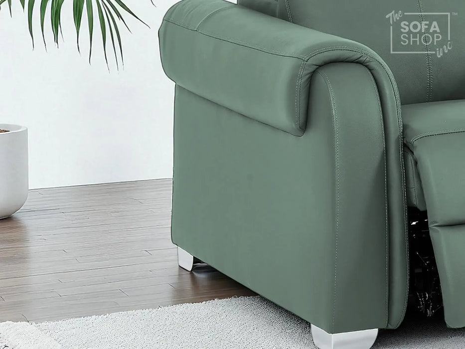 Real Leather Electric Recliner Chair In Green | Hi-Tech Chair with Massage, Power Headrest + USB Charging Ports | Turin