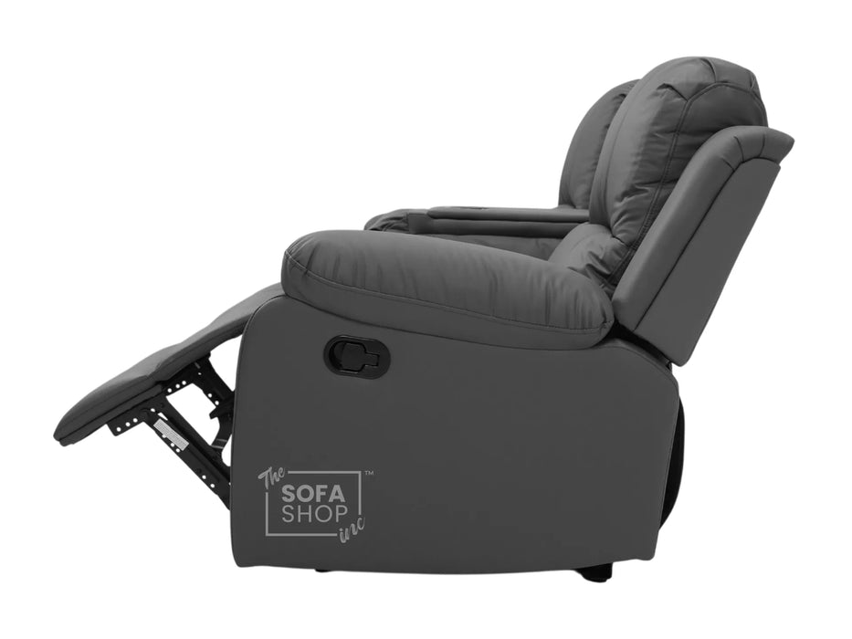 3 Seater Recliner Sofa in Grey Leather with Drop-Down Table & Cup Holders | Stylish & Easy-Care Recliner Sofa | Trento