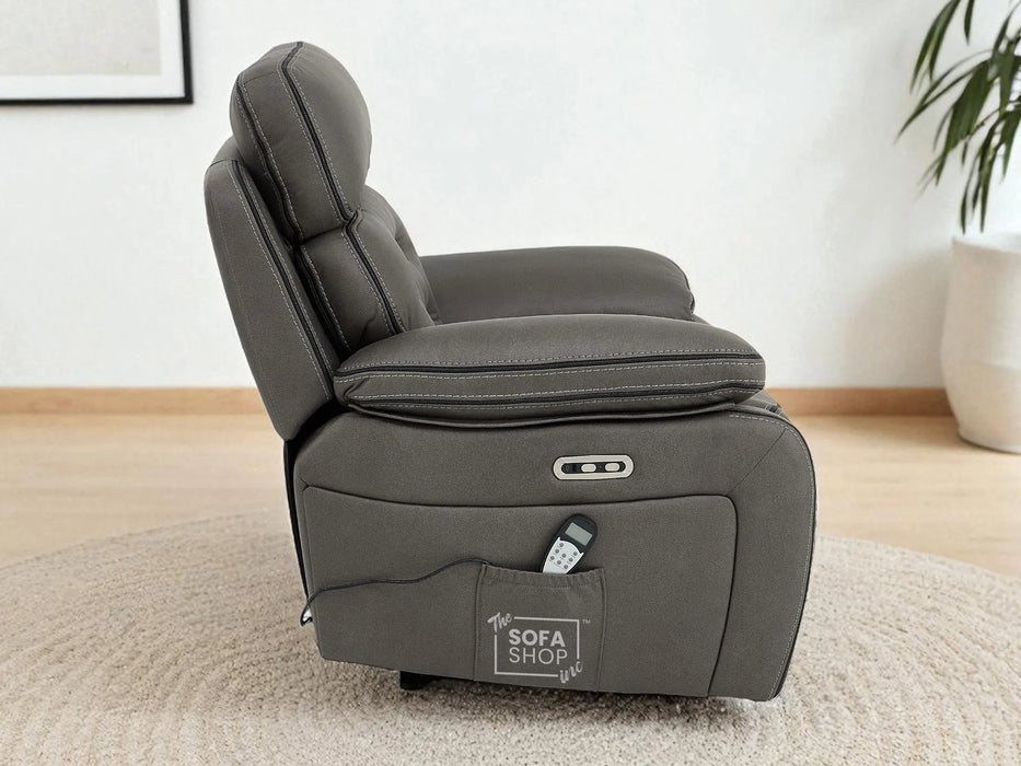 3+1 Cinema-Style Sofa Set | 2 Piece Electric Reclining Sofa Package in Graphite Grey Fabric | Hi-Tech Sofa Set with Massage, Cup Holders & Storage | Tuscany