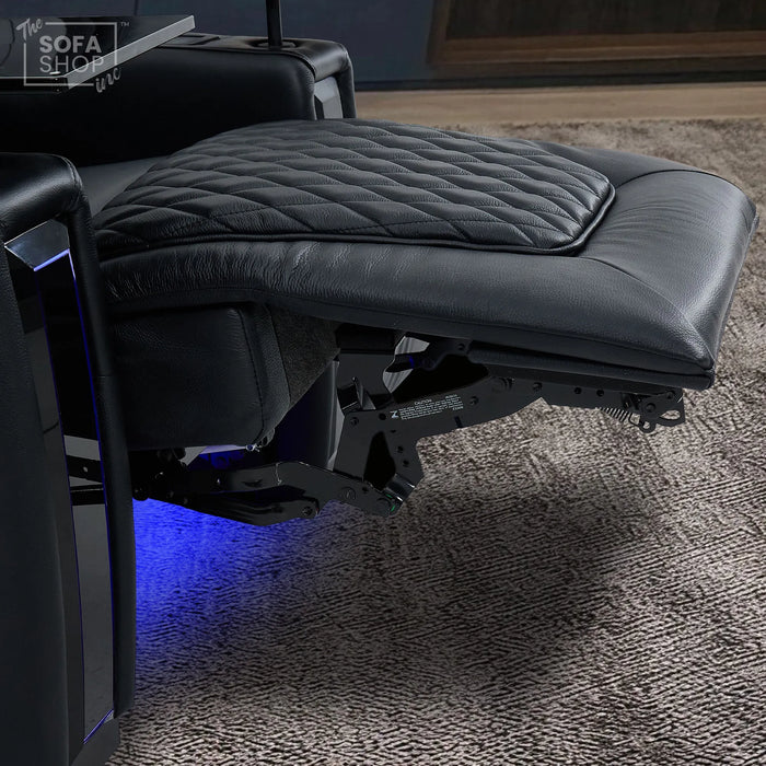 1 Seater Black Real Leather Electric Recliner Cinema Armchair | Hi-Tech Armchair With Vibration Massage & Heated Lumbar, Cooler Cup Holder, Power Grommet, Power Headrest | Assisi | The Sofa Shop
