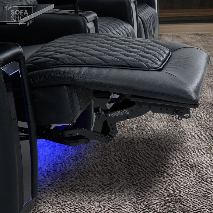 3 Seater Black Real Leather Electric Recliner Cinema Sofa | Leather Settee With Power Lumbar, Power Headrests + Wireless Charging, Heating & Cooling Cupholders, Power Grommets  | Assisi | The Sofa Shop