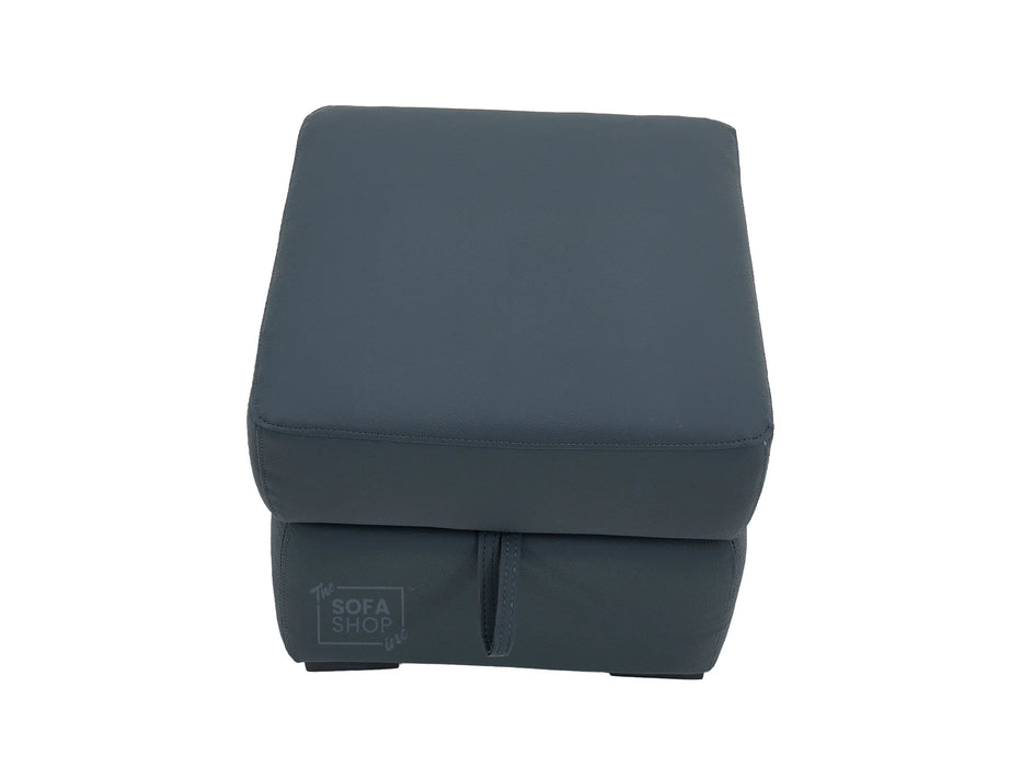 Blue Real Leather Footstool | Storage Ottoman for Sofa - Square