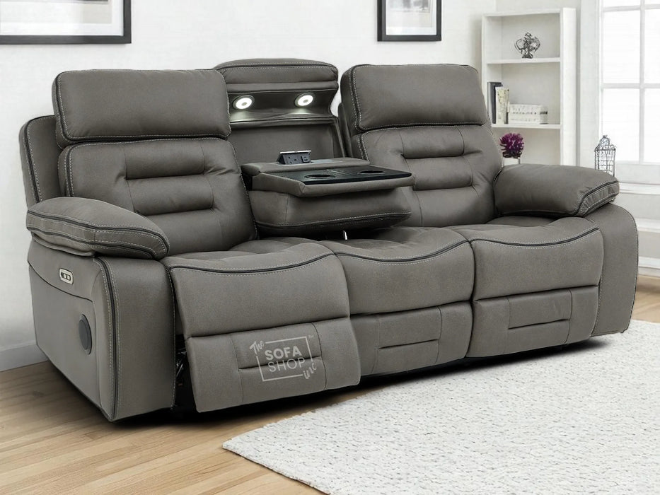 3+2 Sofa Set. Electric Cinema Sofa Suite in Graphite Fabric | Hi-Tech Sofa Set with Cupholders + Console + Power + USB + Speakers | Tuscany | The Sofa Shop