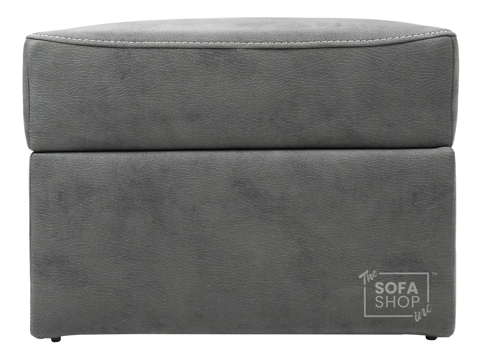 Storage Footstool In Light Grey Fabric With Dark Grey Piping - Sicily