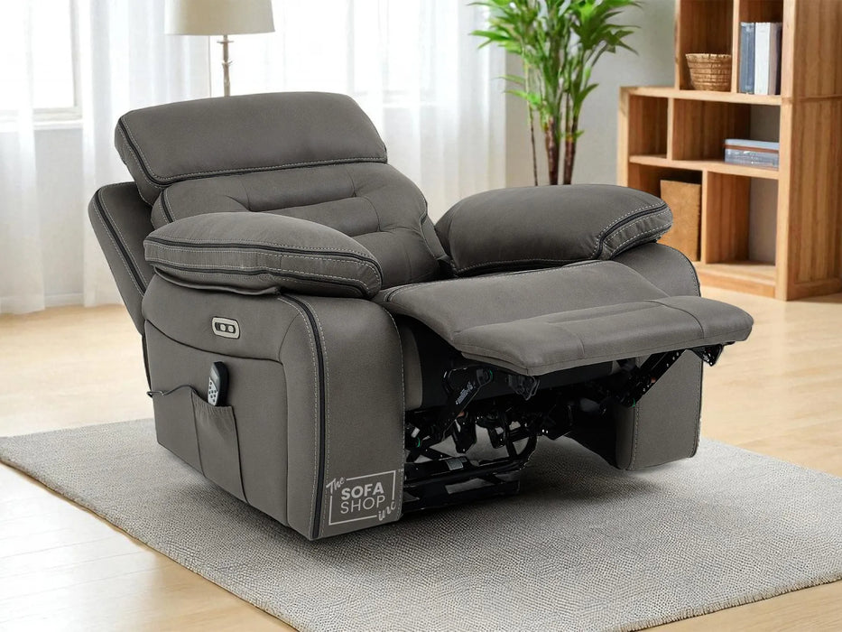 3+1 Cinema-Style Sofa Set | 2 Piece Electric Reclining Sofa Package in Graphite Grey Fabric | Hi-Tech Sofa Set with Massage, Cup Holders & Storage | Tuscany