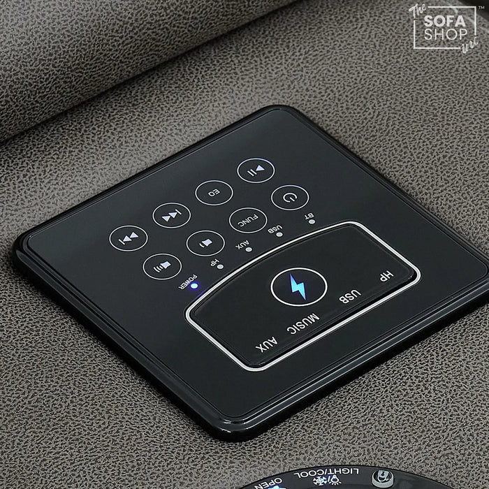 2 Seater Electric Recliner Cinema Sofa in Graphite Fabric | Hi-Tech Sofa with USB, Speakers, Massage, Power Headrest, Storage Console & Chilled Cup Holders | Tuscany | The Sofa Shop