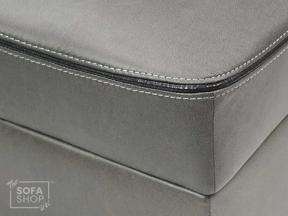 Storage Footstool In Light Grey Fabric With Black Piping - Tuscany