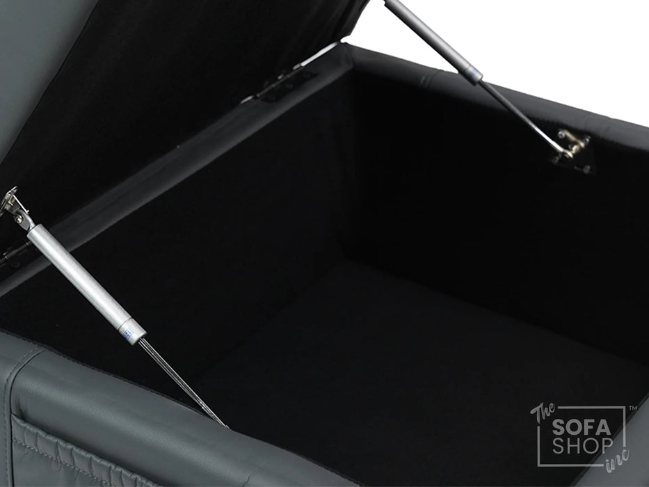 Grey Leather Storage Footstool - Ravenna